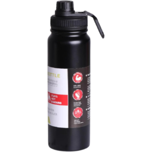 Garrafa de Água Térmica Inox 800ml Esportiva com Alça Parede Dupla Isolada a Vácuo Antivazamento Garrafinha Academia Fitness Corrida Esportes Escritório Aço Inox (Preto)