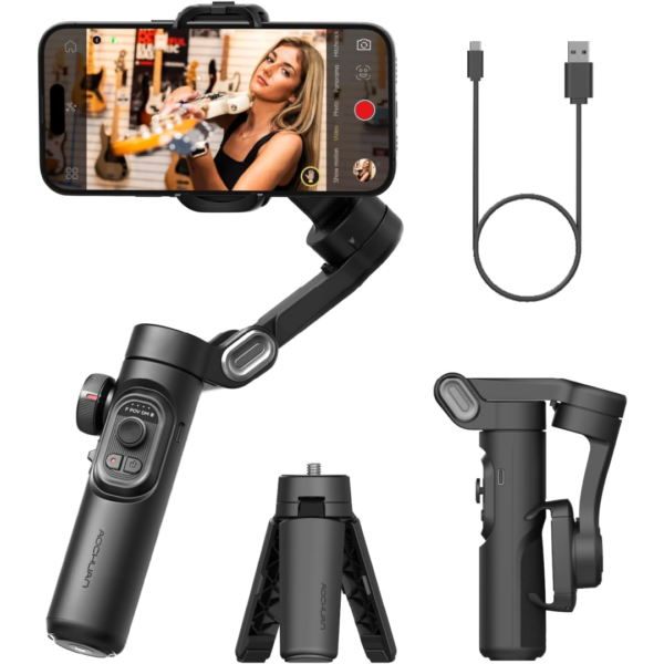 Gimbal Estabilizador Portátil de 3 Eixos com Tripé de Aderência para Celular,Estabilizador cardan Mobile para iPhone16 15 14 13 12 Pro Max&Android-Smart XE