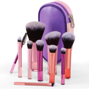 Kit 10 Mini Pincéis De Maquiagem Com Estojo Para Viagem – Cerdas Macias, Travel Size, Necessaire inclusa, Pincéis Para Base, Blush, Pó, Sombras e Corretivo, Portátil e Multifuncional