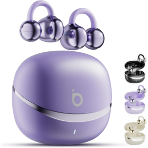 Basike Fone de Ouvido Sem Fio Esportivo Bluetooth 5.4, Estéreo Hi-Fi, Chamadas Claras, IPX4 à Prova de Suor e Respingo, 40h de Uso, Ideal para Corrida, Clip-On com Som Aberto – Roxo