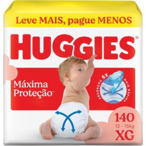 Fralda Descartável Huggies Máxima Proteção Tamanho XG 140 unidades – Nova fralda Supreme Care aberta com tecnologia Xtra-Flex, canais em X que se adaptam aos movimentos e máxima proteção sem fralda caída (embalagem pode variar)