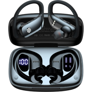 Fones de Ouvido Sem Fio Bluetooth 96 Horas para ReproduçãO Esportiva com Display de Led Fones de Ouvido com Ganchos Fone de Ouvido com Microfone Embutido para Treino Preto