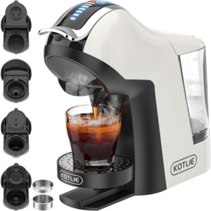 KOTLIE Máquina de café expresso multicápsula 5 em 1 19 bar, cafeteira de dose única fria e quente, máquina de cappuccino e latte para Kcup/Dolce Gusto/Nespresso Original/GroundCoffee/44 mm ESE EM-308A