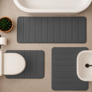 Decolab Tapete Extra Absorvente Banheiro Super Soft | Kit Tapete Banheiro Box ou Banheira Completo | Jogo Tapetes Para Banheiro Multiuso Decoração Quarto (Cinza-escuro, 3 Peças)