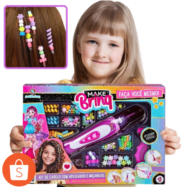 Kit Acessório Cabelo Miçangas Terere Com Aplicador Trança