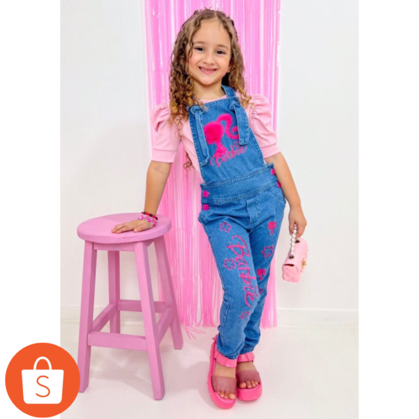 JARDINEIRA MACACÃO FEMININO JEANS INFANTIL JUVENIL PERSONAGENS
