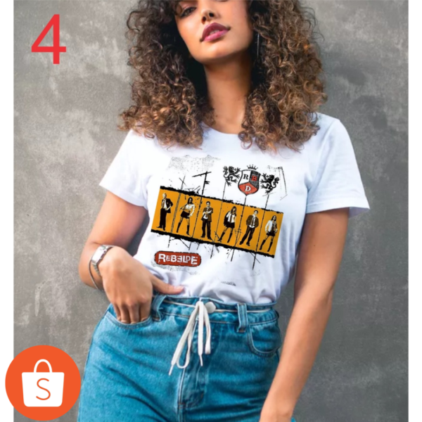 camiseta tshirt rebelde rbd feminina, blusa show mia, roberta , lupita, mexicano
