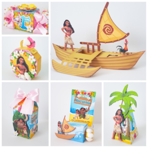 Kit Papelaria Personalizada Moana Caixinha para Festa DESMONTADO