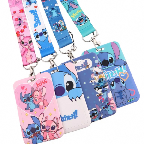 Kit 12 peças/Stitch!!!!!Porta Crachá Retrátil com Cordão e Crachá Rígido Horizontal e Vertical