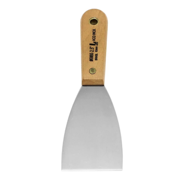Espátula Multiuso de Aço Inox Cromado com Cabo de Madeira 2,5 polegada 6cm