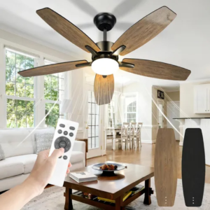 Ventilador de teto com luz LED e controle remoto de teto silencioso, motor DC reversível, 6 velocidades, bivolt110-220v