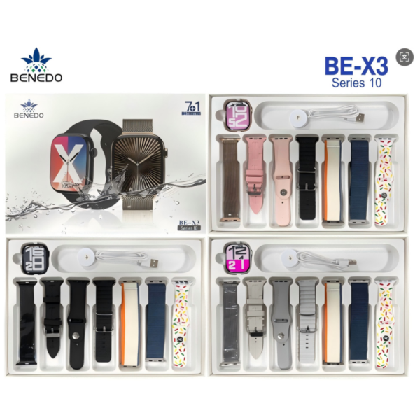 Smart Watch BE X3 Serie 10 2025 49mm IP68 Aprova d'água 7 Pulseiras Esporte Nfc Gps Chat GPT