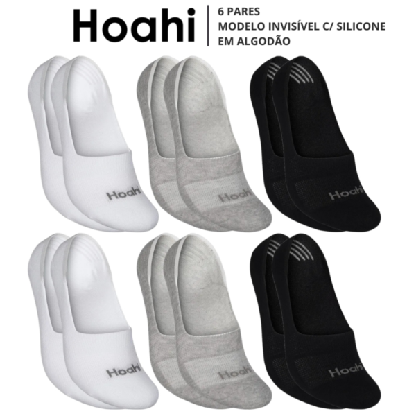Kit 6 Pares Meias Hoahi Invisível Com Silicone Sapatilha Cano Curto Baixo Algodão Promoção Original