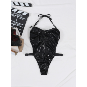 Conjunto De Lingerie Sexy De Couro Peça Única Com Corrente Vazada