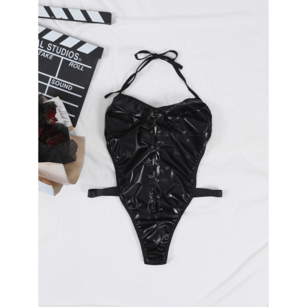 Conjunto De Lingerie Sexy De Couro Peça Única Com Corrente Vazada