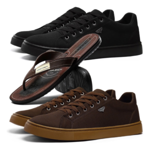 Tenis Masculino Kit 2 Pares Sapatenis Urbano Com Chinelo Confortável Original Danper Esportivo Leve
