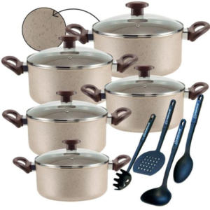 Jogo De Panelas Caçarolas 9 Peças Antiaderente 6 Camadas De Teflon Cor Crema - Marcolar