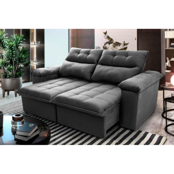 Sofá Retrátil E Reclinável Com Molas 2,00m Vegas Suede Cinza