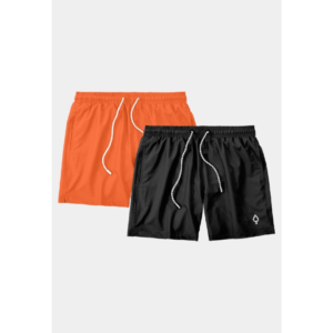 Kit 2 Shorts Bermuda Praia Tactel Liso Masculino Preto/Laranja
