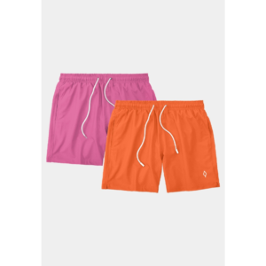 Kit 2 Shorts Bermuda Praia Tactel Liso Masculino Rosa/Laranja
