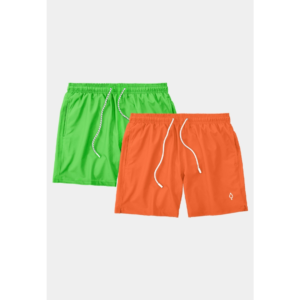 Kit 2 Shorts Bermuda Praia Tactel Liso Masculino Verde/Laranja