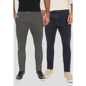 Kit 2 Calça Sarja Conforto Macaw Slim Fit Insert Cinza e Azul Marinho Multicolor
