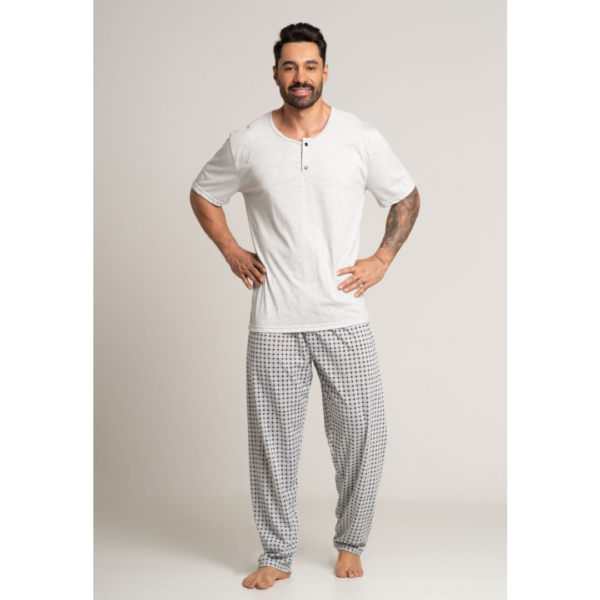 Pijama Bella Fiore Modas Masculino Calça e Manga Curta Cinza