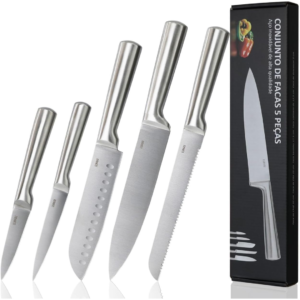 LUMAI Original Conjunto de 5 Facas Grandes de Cozinha Zurich Robusto em Aço Inoxidável 3CR13 com Lâminas Inteiriças – Forja Prolongada para Robustez, Anti ferrugem, Ultra Afiadas e Precisão Suíça