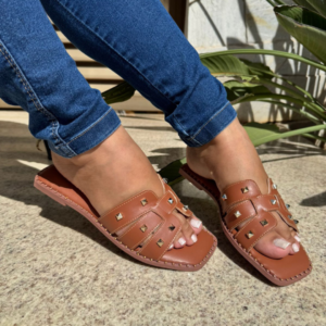 Sandália Rasteirinha Feminina H com peças de triangulos Simples Dia a Dia Promoção