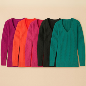 Kit 3 Blusa Suéter Tricô Manga Longa Gola V Fio Trançadinha Canelada Moda Feminina Inverno