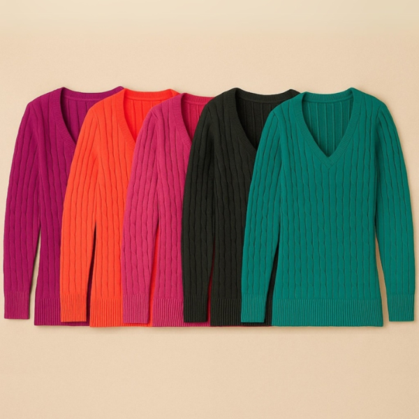 Kit 3 Blusa Suéter Tricô Manga Longa Gola V Fio Trançadinha Canelada Moda Feminina Inverno