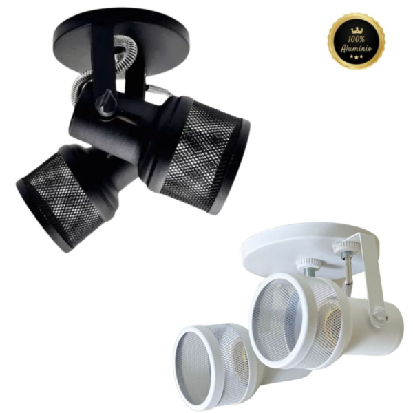 Luminária de Teto Spot Tela Duplo em Alumíno Branco/Preto Direcionável 110/220 V Sala Cozinha