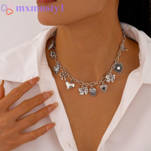 MXMUSTY Colar Com Pingente De Coração , Joia Feminina Para Pescoço , De Metal Laço , Ornamentos , Gargantilha Punk Doce