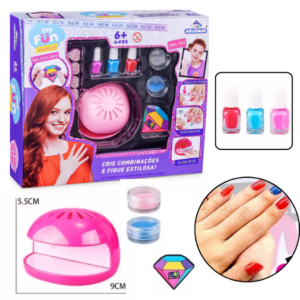 Brinquedo Kit Manicure Faz Unha Com Cabine De Unhas Esmalte Infantil e Glitter