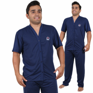Pijama Masculino Longo Botão Aberto Manga Curta e Calça