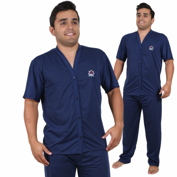 Pijama Masculino Longo Botão Aberto Manga Curta e Calça