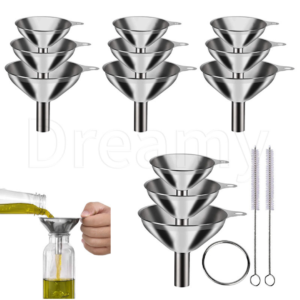 Conjunto 3/5Pcs Funil De Aço Inoxidável-Grau Alimentício-Anti-Sobrefluxo , Multifuncional , Metal-Distribuidor De Líquidos-Para Óleo Essencial , Vinho-Gadget De Cozinha-Ferramenta De Enchimento De