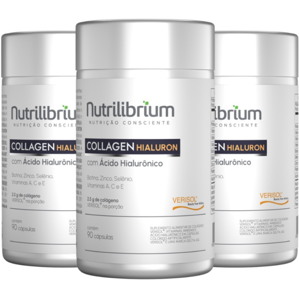 Kit 3x Colágeno Verisol com Ácido Hialurônico 270 Caps - 3 Meses Nutrilibrium