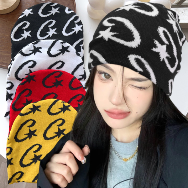 Gorro Jacquard Com Letras – À Prova De Frio , Respirável Chapéus Pulôver Proteção De Ouvido Hip-hop , Moderno , Y2K Boné De Malha Quente Outono Inverno Para Mulheres , Homens , Esqui Ao Ar Livre