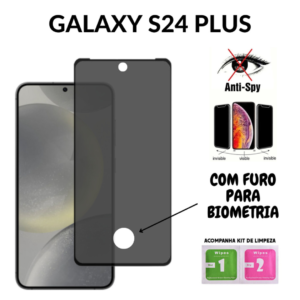 Película de Privacidade Vidro 3D Para Samsung Galaxy S24 Plus - Com Furo Para Biometria