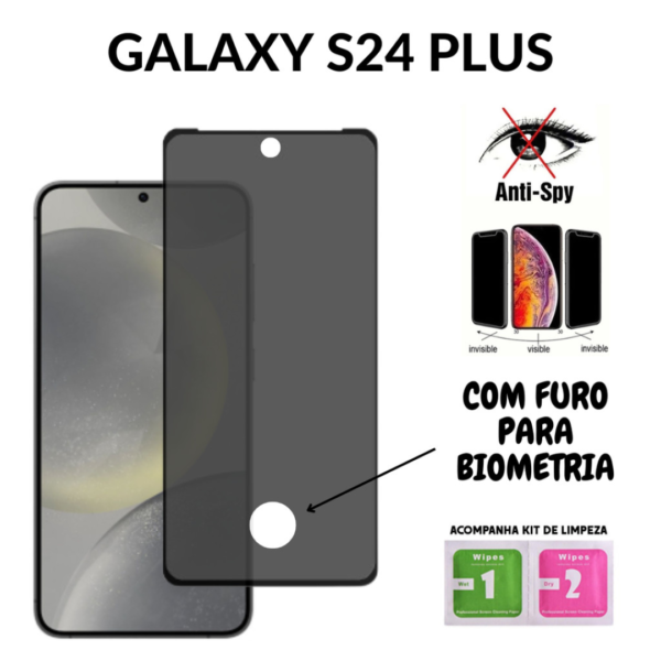 Película de Privacidade Vidro 3D Para Samsung Galaxy S24 Plus - Com Furo Para Biometria