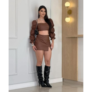 Conjunto feminino alfaiataria (SAIA + CROPPED MANGA PRINCESA)