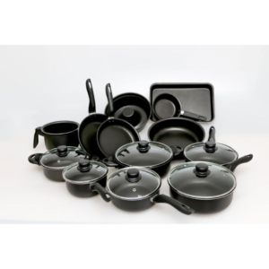 Conjunto Panelas 13 Peças Antiaderente Teflon Tampa Vidro - Preto - Manolar