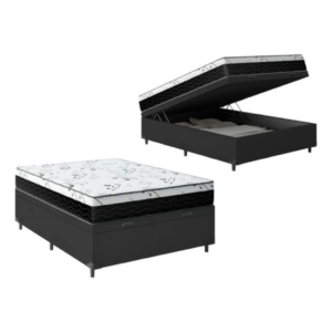 Cama Box Baú Viúva Preto Com Colchão One Face