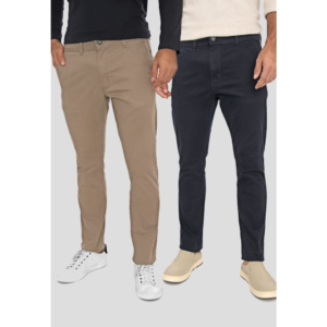 Kit 2 Calça Sarja Conforto Macaw Slim Fit Insert Bege e Azul Marinho Multicolor