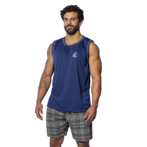 Pijama Masculino Gabi Lingerie Regata Malha Confortável Curto Azul Marinho