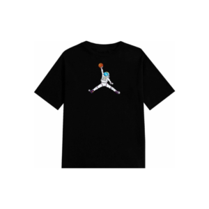 Camiseta Preta Manga Curta Relaxado T-shirt Estampada Astronauta Basketball