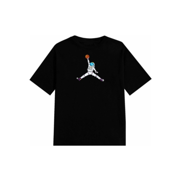Camiseta Preta Manga Curta Relaxado T-shirt Estampada Astronauta Basketball