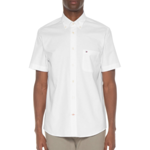 Camisa Tommy Hilfiger Masculina Manga Curta Regular Classic Poplin Branca
