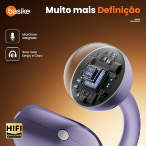 Basike Fone de Ouvido Sem Fio Esportivo Bluetooth 5.4, Estéreo Hi-Fi, Chamadas Claras, IPX4 à Prova de Suor e Respingo, 40h de Uso, Ideal para Corrida, Clip-On com Som Aberto – Roxo